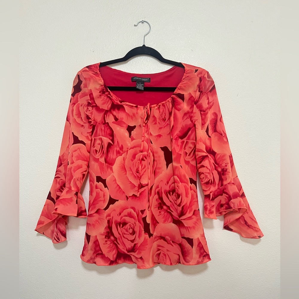 Vintage Y2K Jonathan Martin Studio floral printed flutter sleeve top